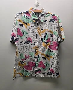 adidas Shirt Men Size Medium White Printed Short Sleeve Hawaiian Summer Sample - Picture 1 of 8