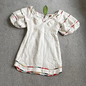 Farm Rio Colored Stripes Short Sleeve Mini Dress 100% Linen White NWT MED - Picture 1 of 13