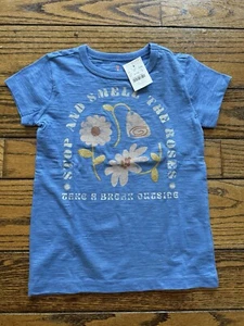 J. Crew Crewcuts T-Shirt Girls XS Blue Cotton Stop And Smell The Roses New !!! - Picture 1 of 4