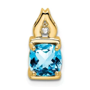 14K Yellow Gold Blue Topaz & Diamond Pendant PM7054-BT-001-YA - Picture 1 of 4