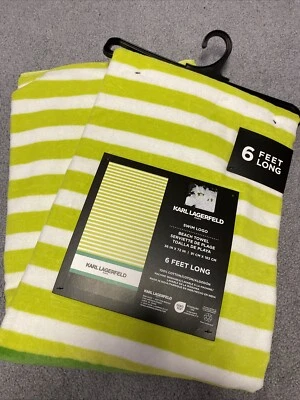 Karl Lagerfeld - Paris Swim Logo Beach Towel - 36” x 72” - Green Stripes - Image 1 of 3