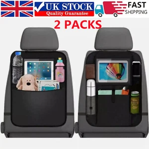 2x Car Back Seat Organiser Tablet Holder Storage Kick Mats Kids Toys Bag Pockets - Picture 1 of 12