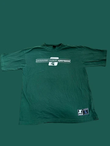Michigan State Spartans Starter Spell Out VTG Green Shirt Large Cover