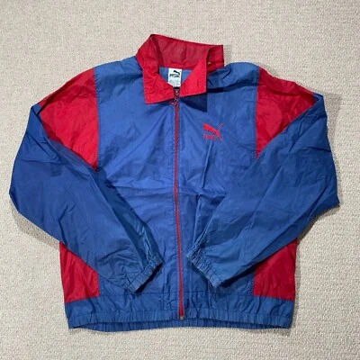 VINTAGE Puma Jacket Mens Medium Relaxed Fit 90s Blue Red Shell Anorak Sports - Image 1 of 4