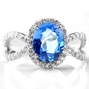 1,80Kt Natürlich Blau Topas IGI Zertifiziert Diamant Ring Im Real 585er Gold