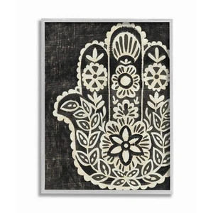 Stupell Industries Floral Pattern Black and White Hamsa Grey Framed Wall Art,... - Picture 1 of 5