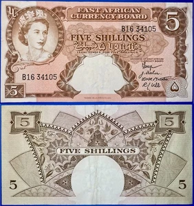 Ostafrika ND (1958-1960) 5 Shillings - Elizabeth II P-37 4 Sigs XF++ US-Verkäufer - Bild 1 von 1