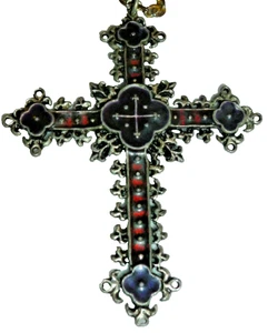 VINTAGE AG AC 99 SILVER TONE CROSS PENDANT Enamel Large Chain Necklace - Picture 1 of 5