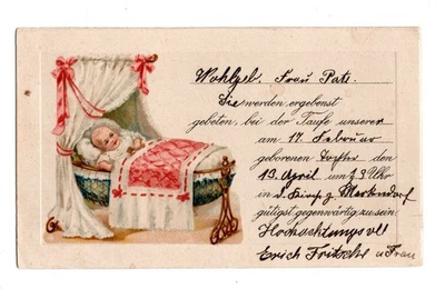 Taufe Einladung 1925 | Baby-Motiv Lithographie | Pirna Sachsen | Vintage Rarität - Bild 1 von 2