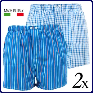 2 Boxer uomo in Tela di Camicia 100% COTONE con Apertura Bottoni Popeline Larghi - Foto 1 di 9