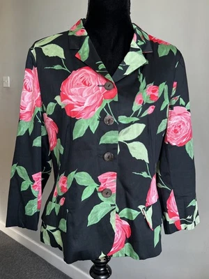 Chaqueta Blazer Sportmax by Max Mara Negra Rosa Floral Abotonada Algodón Reino Unido 16   Foto 1 de 4
