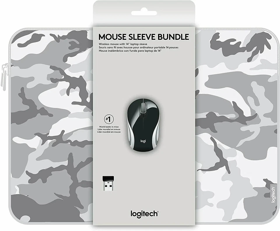 Logitech Wireless Mini Mouse M187 & 14" Laptop Sleeve Bundle- Black/Grey Camo - Image 1 of 1