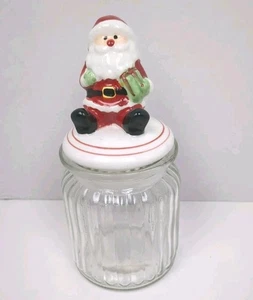 Neu Weihnachten Weihnachtsmann Deckel gerippt Glas von Holiday Time 6 und 1/2 Zoll  - Bild 1 von 6