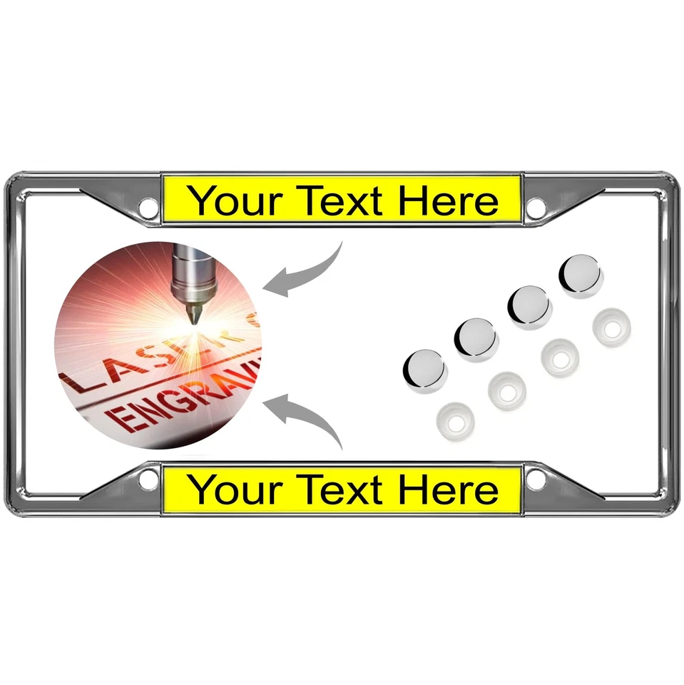 Marco de matrícula de coche de metal cromado personalizado de 4 orificios con tapas gratis Foto 1 de 1