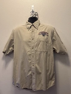 Arctic Cat Arcticwear Shirt Men’s Medium Tan Mechanic Racing Shirt Short Sleeve - Picture 1 of 4