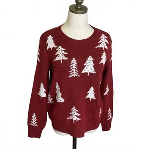 Holiday Time Damen Gr. Large rot Fleece gefüttert Weihnachtspullover Pullover Baum - Bild 1 von 12