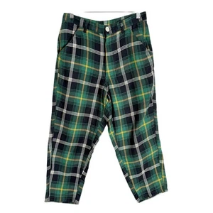 Comme des Garcons Men’s French Green Plaid Relaxed Cropped Pants Size Small - Picture 1 of 8