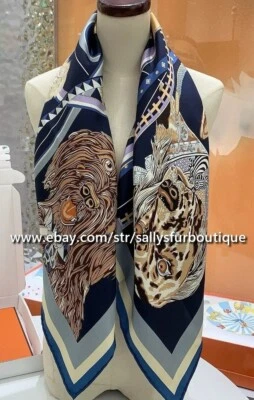 2025 Sallys Boutique 18 Momme Twill Silk Wrap Scarf Dogs Print Square Shawl 35" - Image 1 of 4