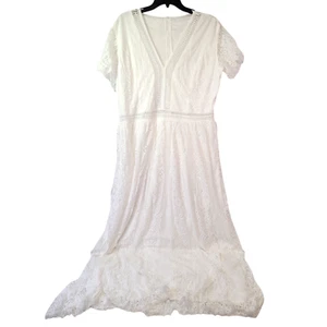 Women's White Lace Boho Short Sleeve Maxi Dress 2X-Large - Picture 1 of 13