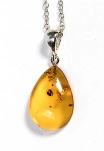 AMBRE GOUTTE  ARGENT 925 °/°° VERITABLE CHAINE COLLIER - Picture 1 of 4