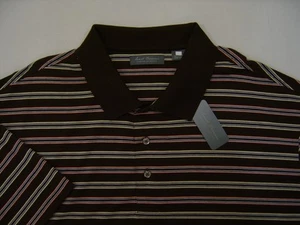 Daniel Cremieux Mens $70 Cotton Rugby Polo Shirt Stripe Tan Brown White Yellow M - Picture 1 of 4