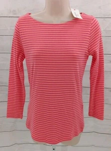 Vineyard Vines Striped Shirt Womens XS Papaya Passion Boatneck 3/4 Sleeve - Picture 1 of 6