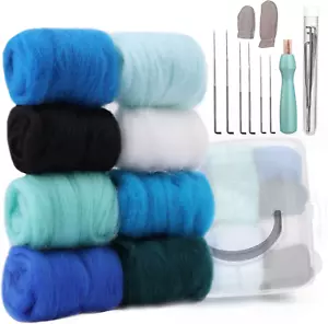 8 Colors Wool Fibre Yarn Roving for Felting Starter Kit with Storage Box - Picture 1 of 6