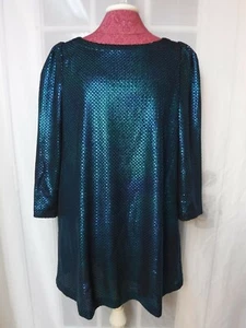 Free People Shiny Blue on Black A-Ling Polyester Dress Women M ~NWOT~ - Picture 1 of 12