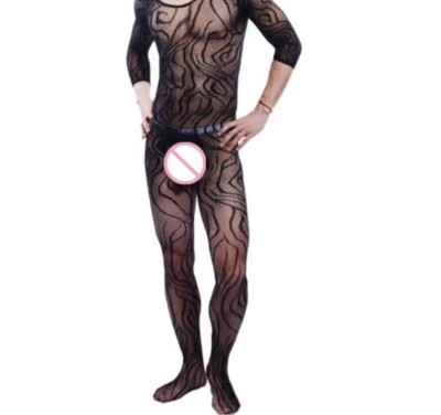 Männer Catsuit Herren Reizwäsche Bodystocking Strumpfhosen Ouvert Pofrei Netz - Bild 1 von 4
