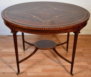 1900s Antique English Hepplewhite Crotch Mahogany Inlaid Center table - Picture 1 of 16