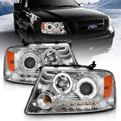 Juego de faros cromados proyectores anillo halo LED para Ford F150 2004-2008 Foto 1 de 4