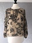 NEW LOOK Beige & Black Floral Patterned Polyester Lightweight Blouse - Size 12