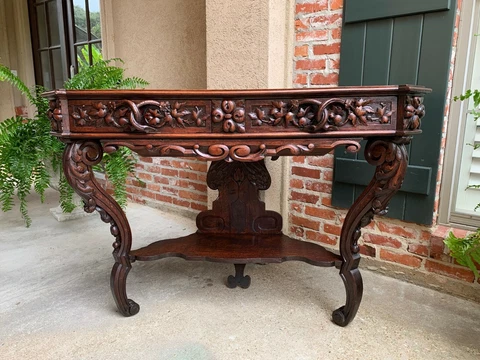 19th century French Carved Oak Console Sofa Foyer Table Sideboard Black Forest Cover