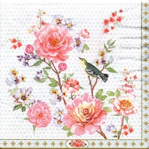 Serviettes en papier oiseau sur fleurs roses.Paper napkins bird on roses flowers - Imagen 1 de 1