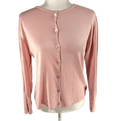 Lanvin 女式粉色纽扣圆领长袖开衫毛衣 38 码 — 第 1/4 张图片