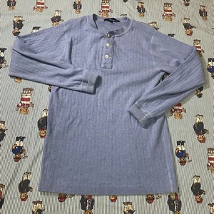 VTG Polo Ralph Lauren Ribbed Henley Sweater Shirt Adult MEDIUM Light Blue L/S - Picture 1 of 6
