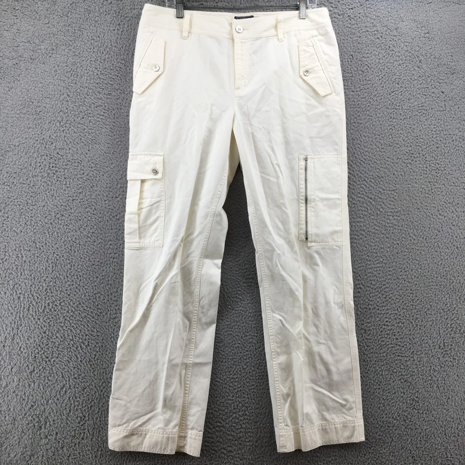 American Living 工装裤女式 14(实际 35x30.5)白色棉质高腰 — 第 1/4 张图片