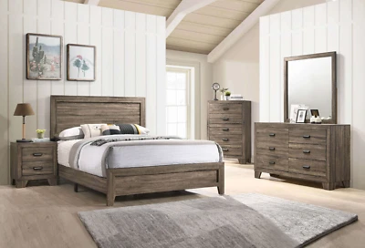 NEW Brown Queen King Full Twin 5PC Modern Rustic Bedroom Set Furniture B/D/M/N/C - Image 1 of 4
