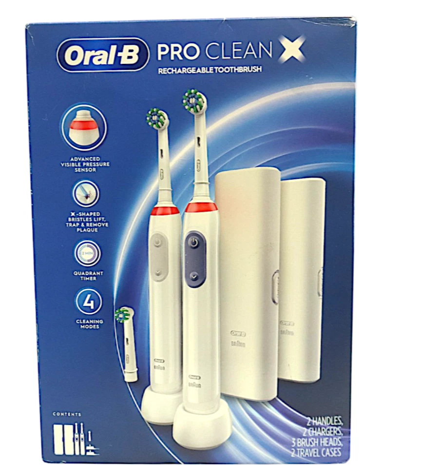 Pacote com 2 escovas de dentes elétricas recarregáveis Oral-B Pro Clean X. - Imagem 1 de 1