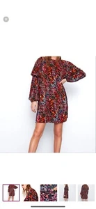 Zara Floral Puff Sleeve Smock Mini Dress Blogger Favorite Feminine loose fit L - Picture 1 of 7