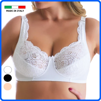 Reggiseno senza ferretto donna cotone pizzo coppa C non imbottito spalla larga - Immagine 1 di 4
