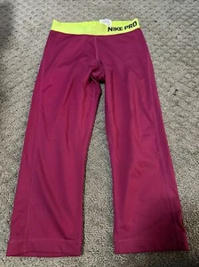 Nike Pro Womens SM Leggings Pink Yellow Waist Knee Length - Picture 1 of 5