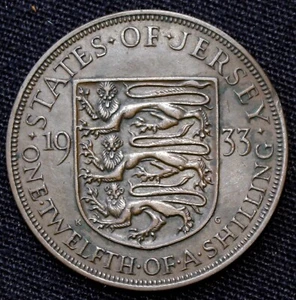 1933 STATES OF JERSEY 1/12 SHILLING - BRONZE - King George V - Picture 1 of 3