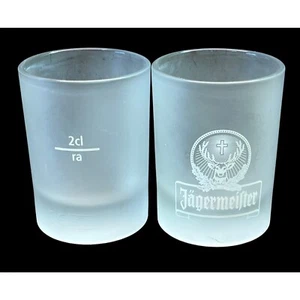 Vintage Jagermeister Shot Glass Set of 2 Frosted Logo Jagermeifter - Picture 1 of 8
