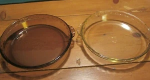 Vintage PYREX Amber/Clear Glass Fluted Pie Pans #229, set of 2 Deep Dish Plate - Picture 1 of 8