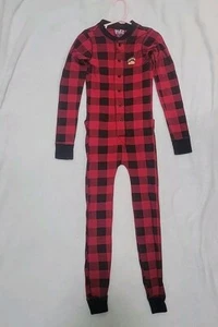 Kids Size 6 Yrs Lazy One Bear Cheeks Buffalo Print Pajamas w/ Flap Holiday PJs - Picture 1 of 12