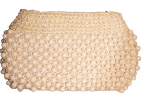 Vintage Beaded Straw Purse Hand Held Clutch Off-White Cream Made in Japan - Picture 1 of 16