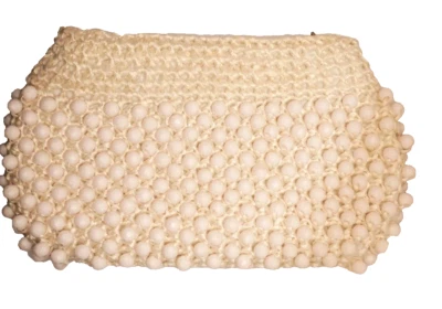 Vintage Beaded Straw Purse Hand Held Clutch Off-White Cream Made in Japan - Image 1 of 4