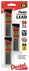 Pentel Super Hi Polymer Lead Refills 0.5 mm 90 Pieces Each  (2 Pack 180pc) - Picture 1 of 1