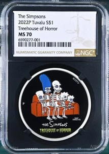 2022 The Simpsons TREEHOUSE OF HORROR $1 1oz Silver COIN NGC MS70 Black Core - Picture 1 of 4